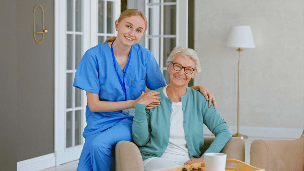 Affordable Assist Senior Eating Cherries with Nurse